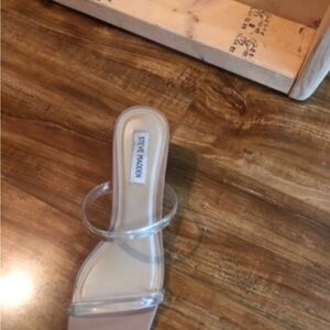 Steve Madden Tan and White Heels with Clear Strap